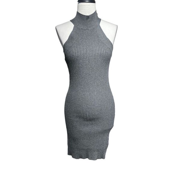 Love Tree Sleeveless Turtleneck Sexy Gray Ribbed Bodycon Dress Small - Picture 1 of 4